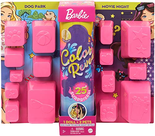 Barbie Color Reveal del Parque al Cine, muñeca que revela sus colores con agua, incluye ropa y accesorios (Mattel GPD56)