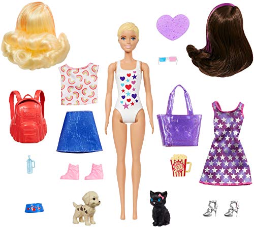 Barbie Color Reveal del Parque al Cine, muñeca que revela sus colores con agua, incluye ropa y accesorios (Mattel GPD56)