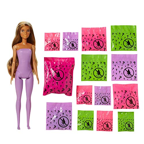 Barbie Color Reveal Sirena, muñeca sorpresa con accesorios de moda, pulsera de juguete y mascota sorpresa (Mattel GXV93)