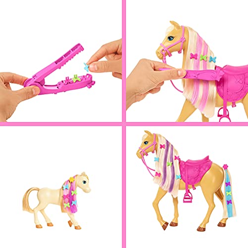 Barbie con caballo y poni Muñeca rubia con animales de juguete y accesorios de establo y para peinar al caballo Mattel GXV77