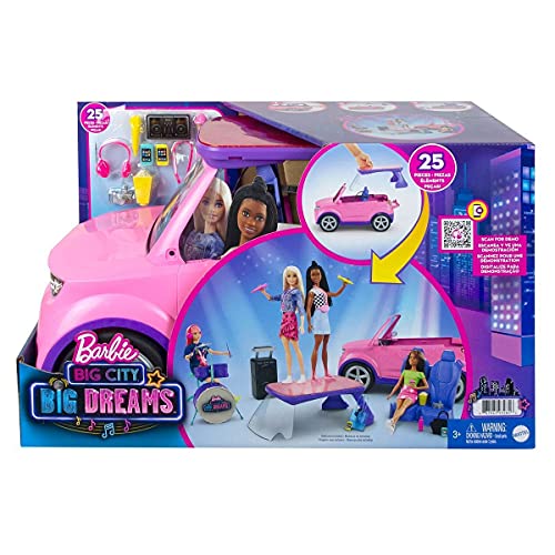 Barbie Dreamhouse Coche musical rosa con purpurina, vehículo de juguete para muñecas, regalo para niñas y niños +3 años (Mattel GYJ25)