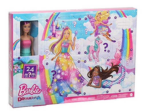 Barbie Dreamtopia Calendario de adviento, muñeca con accesorios sorpresa de juguete (Mattel GYN36)