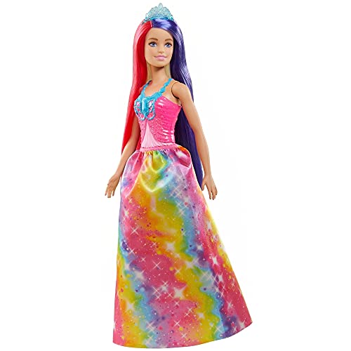 Barbie Dreamtopia Muñeca princesa con pelo de colores, falda moda fantasía, accesorios y peine de juguete (Mattel GTF38)