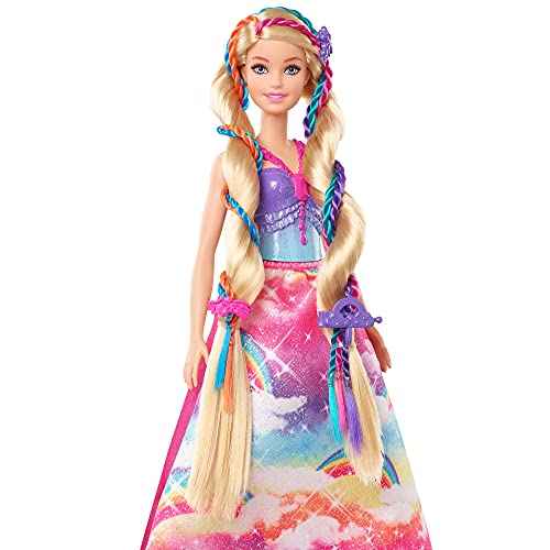 Barbie Dreamtopia Muñeca princesa de juguete con accesorio para hacer trenzas de colores y moda fantasía (Mattel GTG00)