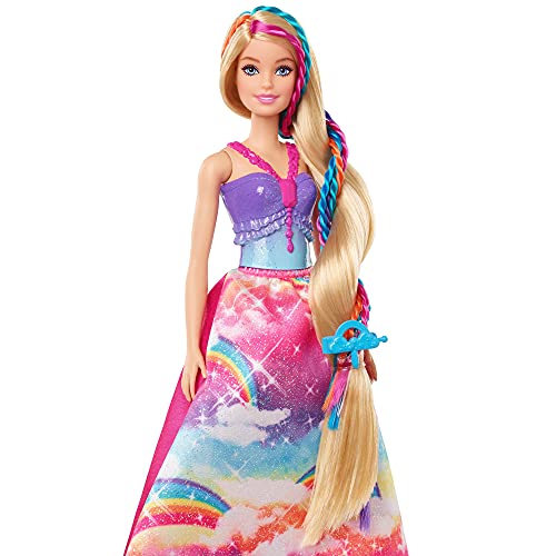 Barbie Dreamtopia Muñeca princesa de juguete con accesorio para hacer trenzas de colores y moda fantasía (Mattel GTG00)