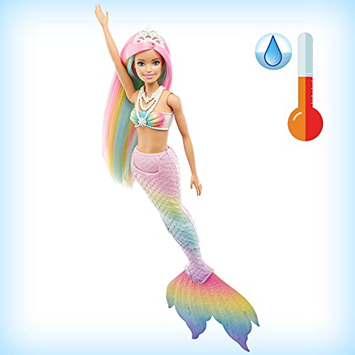 Barbie Dreamtopia Muñeca sirena arcoiris mágico, cambia de color en el agua, regalo para niñas y niños +3 años (Mattel GTF89)