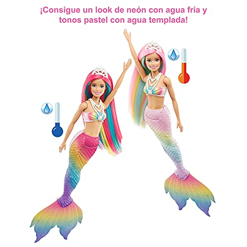 Barbie Dreamtopia Muñeca sirena arcoiris mágico, cambia de color en el agua, regalo para niñas y niños +3 años (Mattel GTF89)