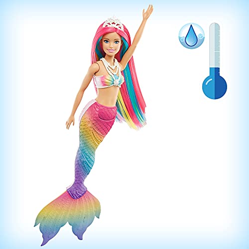 Barbie Dreamtopia Muñeca sirena arcoiris mágico, cambia de color en el agua, regalo para niñas y niños +3 años (Mattel GTF89)