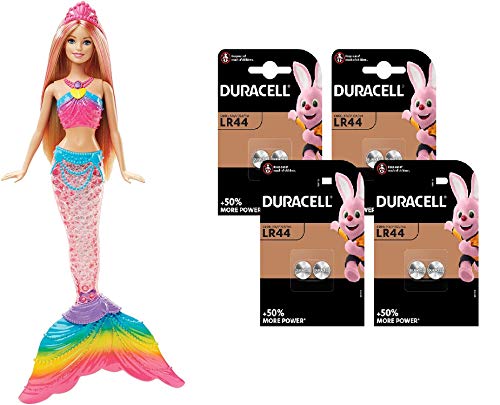 Barbie Dreamtopia - Muñeca Sirena Luces de Arcoíris, para niñas y niños 3-9 años (DHC40) + Duracell - Pilas Especiales alcalinas de botón de 1.5 V, Paquete de 8 Unidades