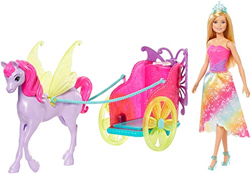 Barbie Dreamtopica muñeca de hada con carruaje con caballo de fantasia (Mattel GJK53)