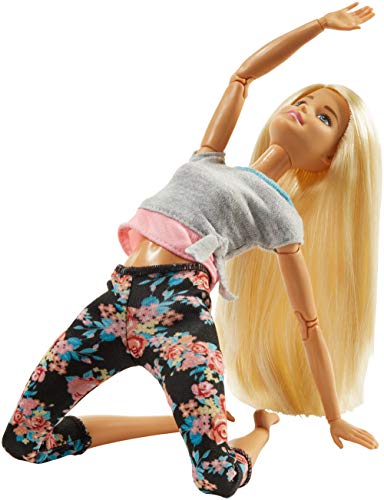 Barbie Fashionista Made to Move, muñeca articulada rubia con top gris (Mattel FTG81)