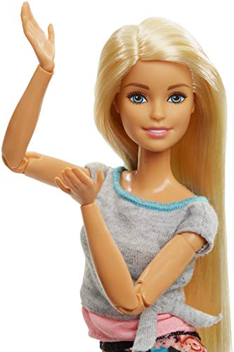 Barbie Fashionista Made to Move, muñeca articulada rubia con top gris (Mattel FTG81)