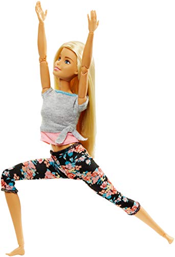 Barbie Fashionista Made to Move, muñeca articulada rubia con top gris (Mattel FTG81)