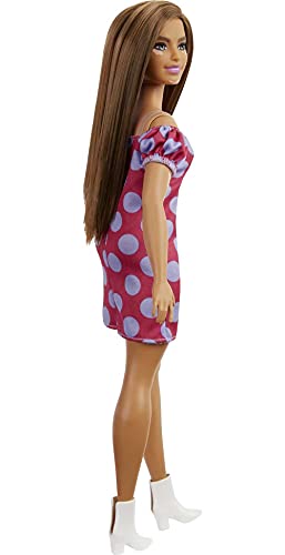 Barbie Fashionista Muñeca curvy vitiligo con vestido de lunares y accesorios de moda de juguete (Mattel GRB62)