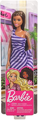 Barbie Fashionista Muñeca Morena con Vestido Morado a Rayas (Mattel FXL69) , color/modelo surtido