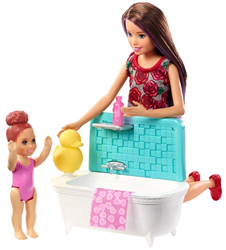 Barbie FXH05 Babysitters Inc Playset with Bathtub, Babysitting Skipper Small Toddler Doll with Button to Move Arms, Multicolour