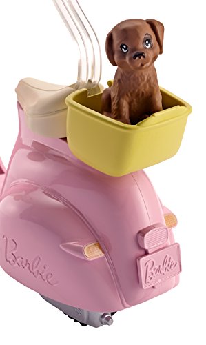 Barbie Moto Scooter rosa de muñeca y perrito (Mattel DVX56)