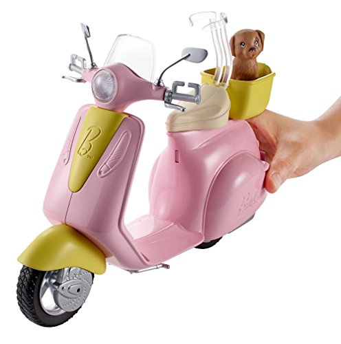 Barbie Moto Scooter rosa de muñeca y perrito (Mattel DVX56)