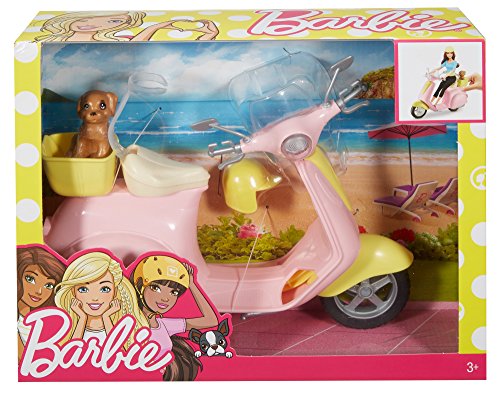 Barbie Moto Scooter rosa de muñeca y perrito (Mattel DVX56)