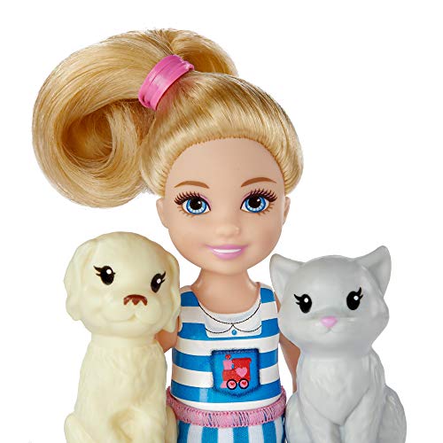 Barbie Muñeca Chelsea y su tren de mascotas, accesorios muñeca (Mattel FRL86)