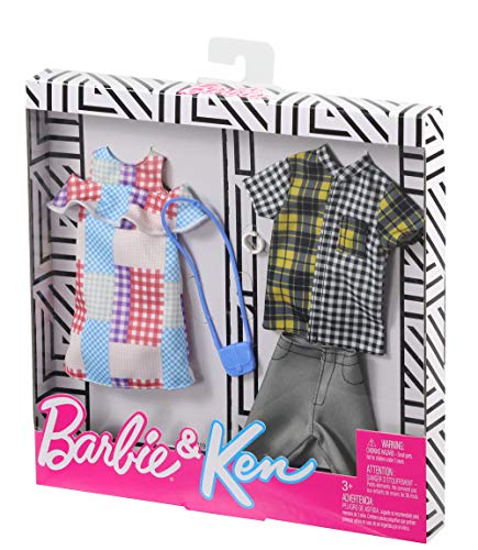 Barbie Pack de moda para muñecas Barbie y Ken estampado de cuadros (Mattel GHX72)