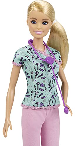 Barbie quiero ser enfermera muñeca rubia con accesorios para niñas + 3 años (Mattel GTW39)