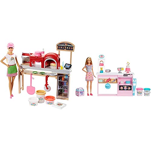 Barbie Quiero Ser Pizza Chef, Muñeca Y Accesorios De Juguete, Regalo para Niñas Y Niños 3-9 Años + Y Su Pastelería, Muñeca con Cocina Y Accesorios, Regalo para Niñas Y Niños 3-9 Años