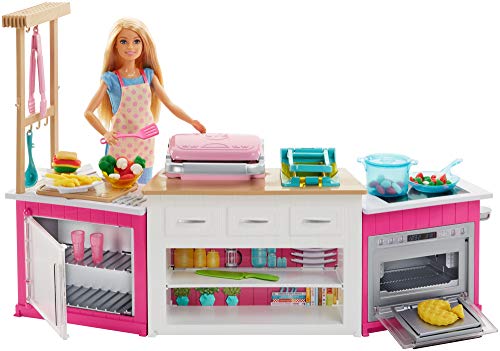 Barbie - Quiero Ser Superchef, muñeca rubia con cocina y accesorios (Mattel GWY53)