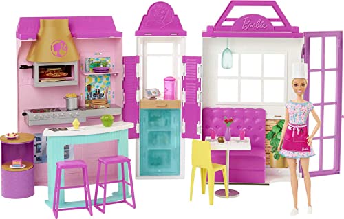 Barbie Restaurante Muñeca rubia con con cocina de juguete y accesorios, regalo para niñas y niños +3 años (Mattel HBB91)