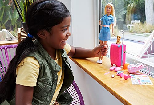 Barbie Vamos de viaje, muñeca con accesorios, edad recomendada: 3 años y mas (Mattel FWV25)