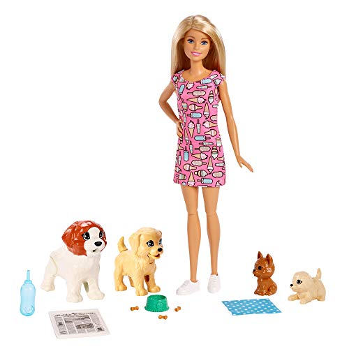 Barbie y su guardería de perritos, muñeca con mascotas y accesorios (Mattel FXH08)