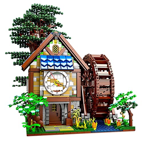 Barm Edificio de casa Modular, 2432 Bloques, Rueda hidráulica giratoria, casa de árbol con Reloj, Motor, Modelo de Arquitectura Creativa de Bricolaje, Compatible con Lego Ideas 21318