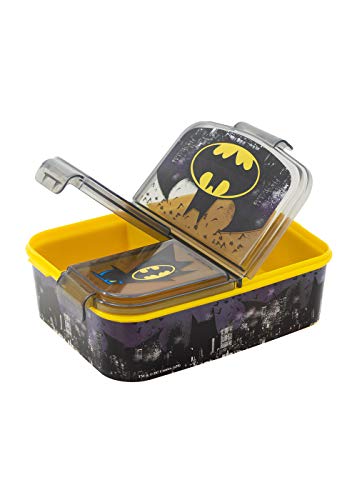 Batman caja de almuerzo fiambrera caja de comida para niños con 3 compartimentos separados + y pegatinas de nombre para niños