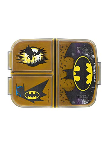 Batman caja de almuerzo fiambrera caja de comida para niños con 3 compartimentos separados + y pegatinas de nombre para niños