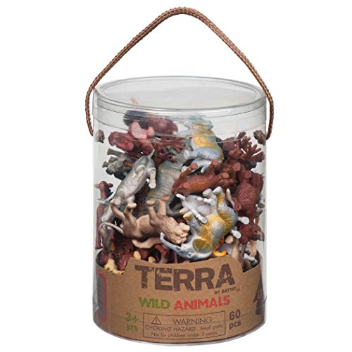 Battat AN6004 Terra - Figurines juguetes de 12 tipos de animales salvajes en un tubo para niños de 3+ años, 10.16 x 10.16 x 13.97 cm, 60 piezas