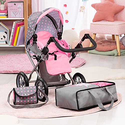 Bayer Design 13666Aa City Star - Cochecito Para Muñecas de Hasta 46 cm, Plegable, Combolsa, Moderno, Color Gris/Rosa Con Hada, Ajustable Entre 30 y 65 cm