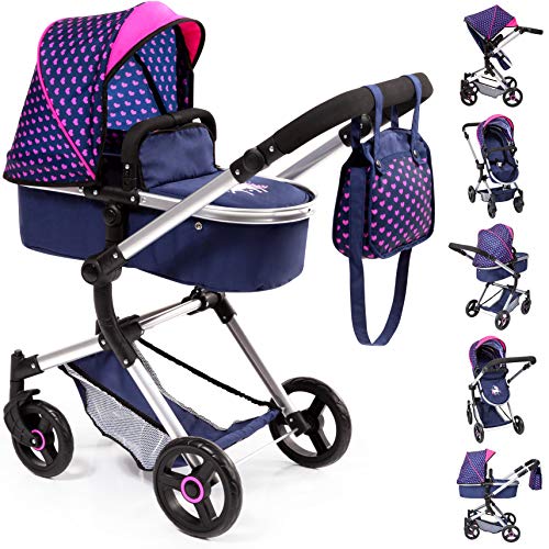 Bayer Design 18454Aa Cochecito de Muñecas "Neo Vario" Combolso Cambiador, Convertible, Plegable, Azul / Rosa