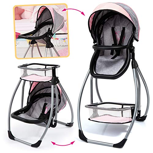 Bayer Design 63533Aa, Accesorios Juguetes, Trona Trio, Silla Alta, Asiento, Columpio Para la Muñeca, Rosado, Gris, Color Rosa, Hada