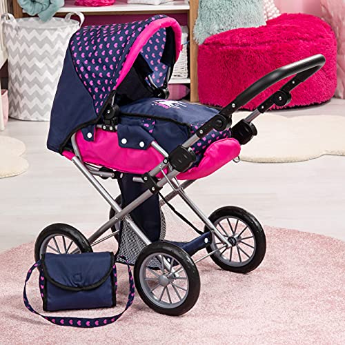 Bayer Design Bayer Design-13654AA Cochecito de Muñecas City Star con Bolso Cambiador, Transformable, Altura Regulable, Plegable, Moderno, Unicornio, Color Azul, Rosa 13654AA