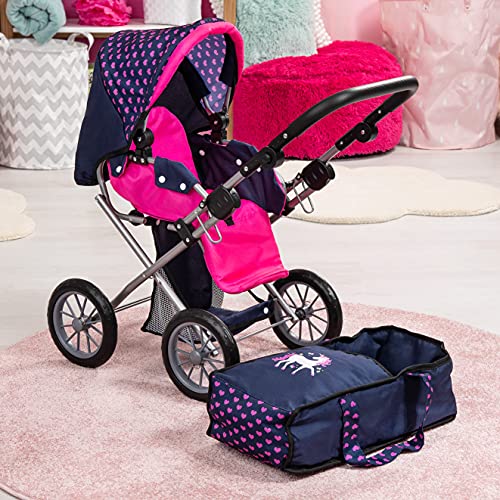 Bayer Design Bayer Design-13654AA Cochecito de Muñecas City Star con Bolso Cambiador, Transformable, Altura Regulable, Plegable, Moderno, Unicornio, Color Azul, Rosa 13654AA