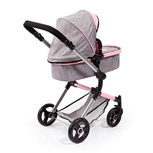 Bayer Design- Cochecito de Muñecas Neo Vario Combolso Cambiador, Convertible, Plegable, Color Vaqueros Grises, Rosa, Mariposa (18433Aa)