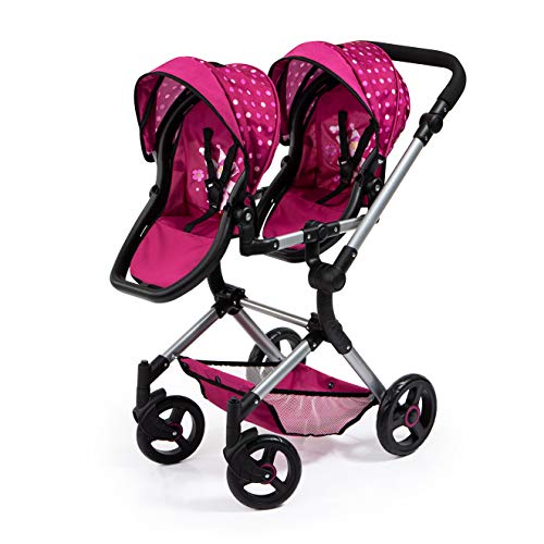 Bayer Design- Cochecito Gemelas, Carrito Paseo para muñecos, Ajustable en Altura, Plegable, con la Bolsa de Bandolera, Compatible con Silla de Coche EasyGo, Color Rojo, Burdeos, Hada (26267AA)