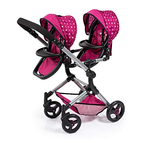 Bayer Design- Cochecito Gemelas, Carrito Paseo para muñecos, Ajustable en Altura, Plegable, con la Bolsa de Bandolera, Compatible con Silla de Coche EasyGo, Color Rojo, Burdeos, Hada (26267AA)