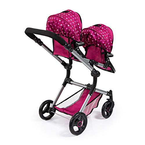 Bayer Design- Cochecito Gemelas, Carrito Paseo para muñecos, Ajustable en Altura, Plegable, con la Bolsa de Bandolera, Compatible con Silla de Coche EasyGo, Color Rojo, Burdeos, Hada (26267AA)