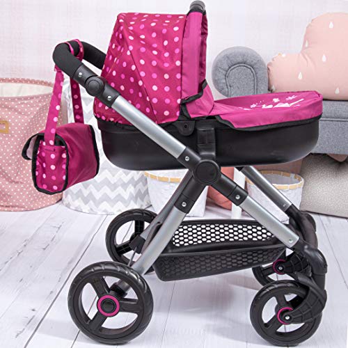 Bayer Design- Cochecito Style con Bolso Cambiador, Carrito Paseo Para Muñecos, Convertible, Plegable, Compatible con Silla de Coche Easygo, Color Burdeos, Rojo con Hada (12667Aa)