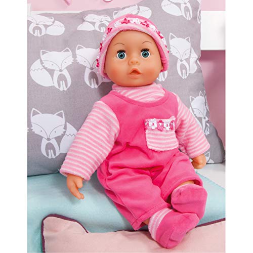 Bayer Design Design-93825AA 93825AA Muñeca primeras Palabras, Habla 24 Sonidos de bebé, con Chupete, biberón, Cuerpo blandito, Rosa, 38cm, Color (93800-pink)