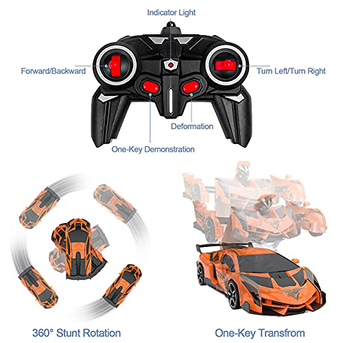 Baztoy Coche Teledirigido, 2 in 1 Coche & Robot Transformar RC Car, 2.4GHz Coche Radiocontrol con 360° Rotazione Batería Recargable, Coches de Juguetes Niños 3-12 Años para Regalo Navidad Juegos