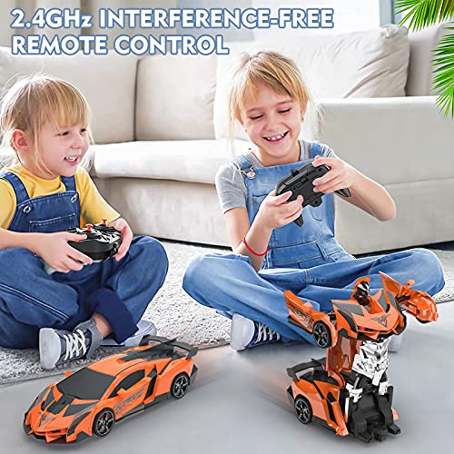 Baztoy Coche Teledirigido, 2 in 1 Coche & Robot Transformar RC Car, 2.4GHz Coche Radiocontrol con 360° Rotazione Batería Recargable, Coches de Juguetes Niños 3-12 Años para Regalo Navidad Juegos