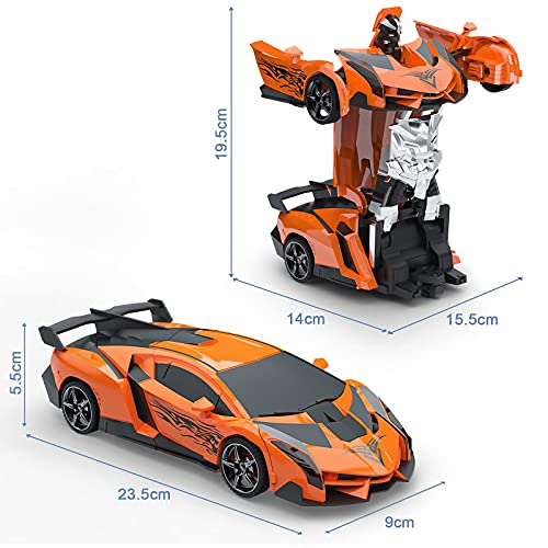 Baztoy Coche Teledirigido, 2 in 1 Coche & Robot Transformar RC Car, 2.4GHz Coche Radiocontrol con 360° Rotazione Batería Recargable, Coches de Juguetes Niños 3-12 Años para Regalo Navidad Juegos