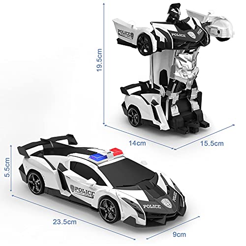 Baztoy Coche Teledirigido, 2 in 1 Coche & Robot Transformar RC Car, 2.4GHz Police Coche Radiocontrol con 360° Rotazione Batería Recargable, Coches de Juguetes Niños 3-12 Años para Regalo Juegos